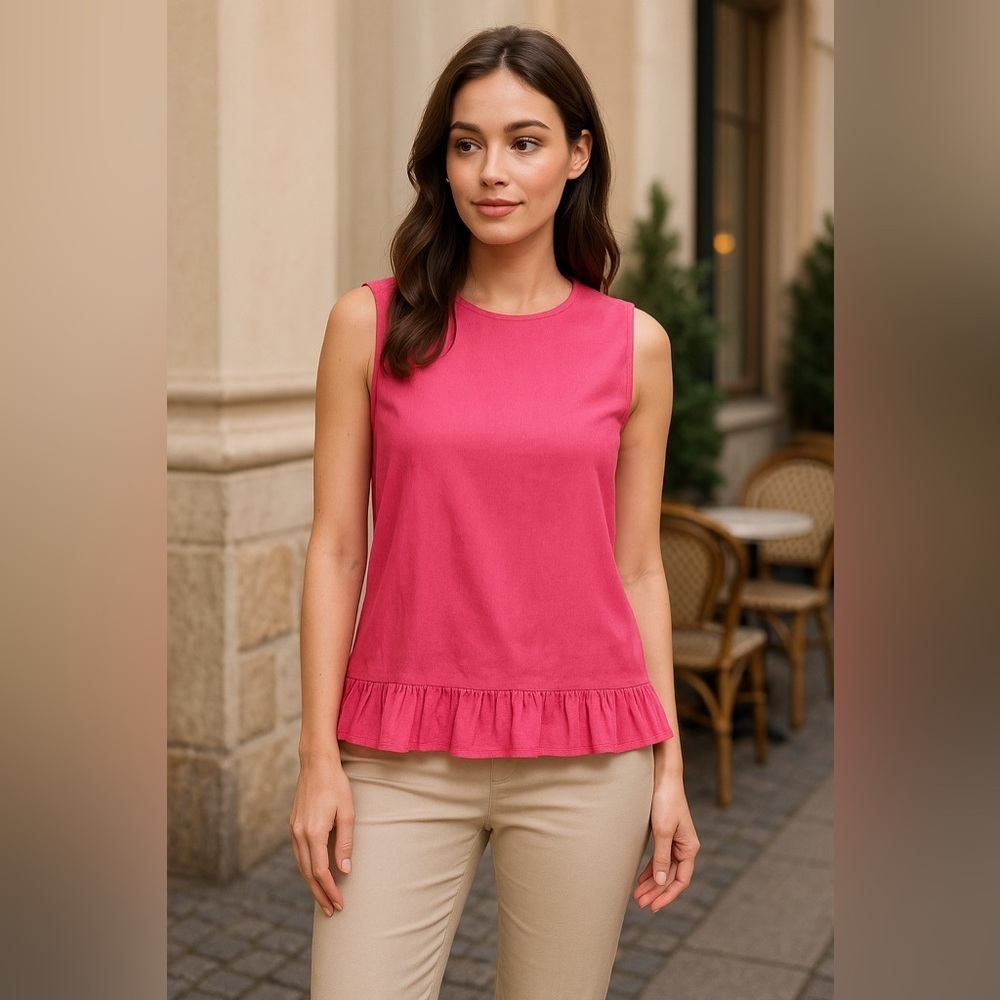 Zara Woman Pink Coral Sleeveless Ruffle Hem Blouse Top - Small